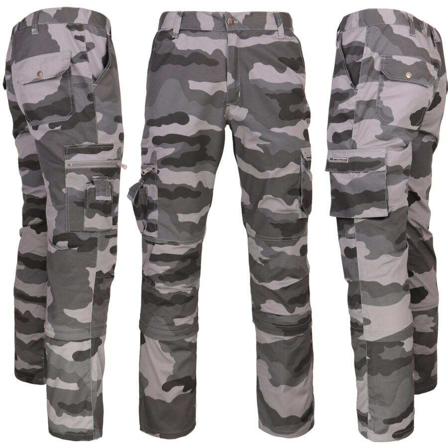 Pantaloni camuflaj 2 în 1 HUNTER CAMU GREY