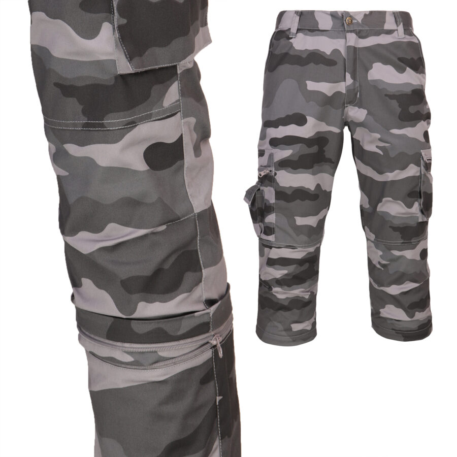 Pantaloni camuflaj 2 în 1 HUNTER CAMU GREY