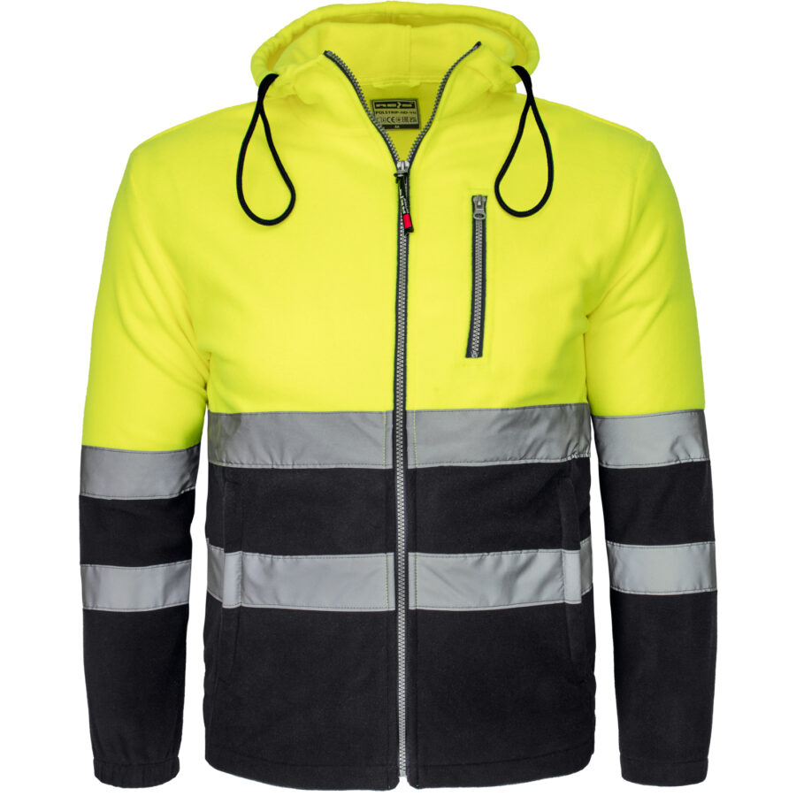 Hanorac reflectorizant din fleece cu glugă HIVIS HOOD BLACK